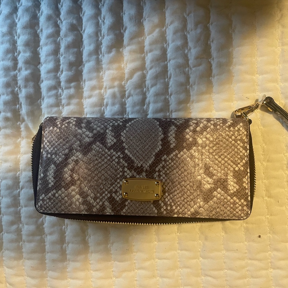 MICHAEL Michael Kors Snakeskin Wallet Gray Beige